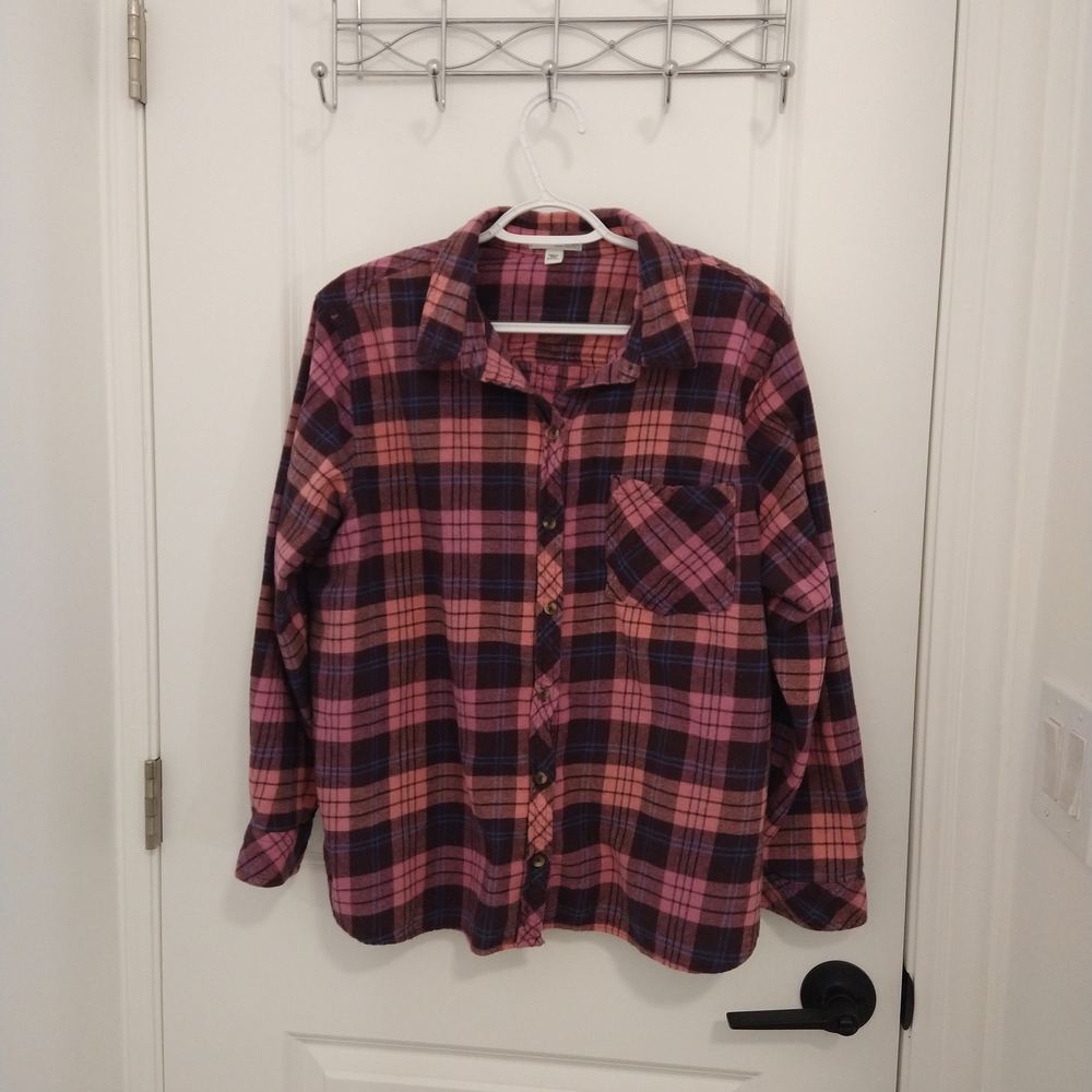 Plaid Button-Up Shirt - Pink and Burgundy